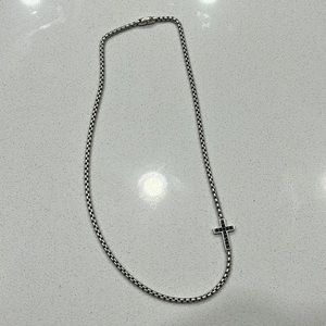 David Yurman pavé black diamond cross pendant neckless sterling silver.